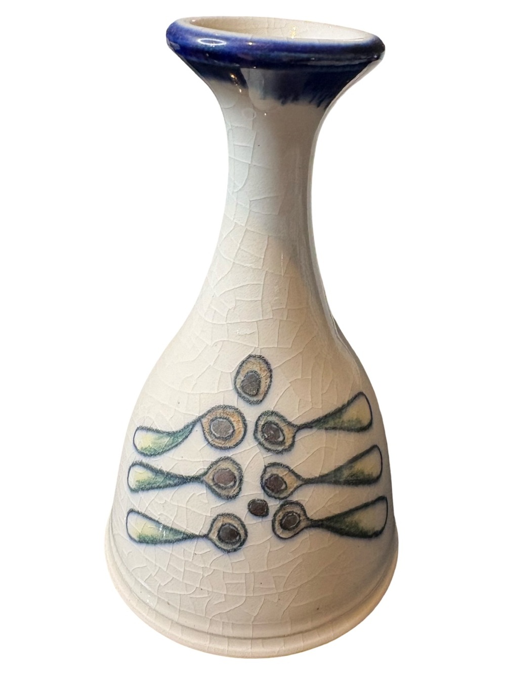 Vintage MCM Crackle Glaze Bud Vase - Hand Painted Studio Pottery